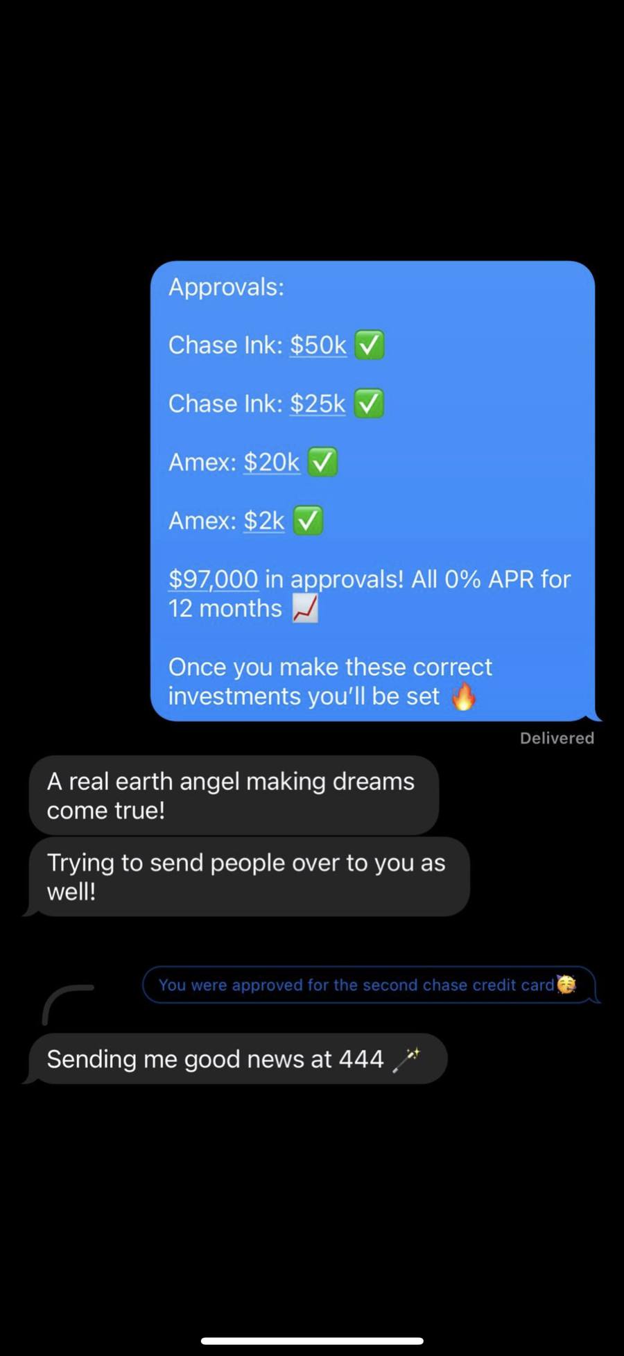 Client approval stack totaling $97,000 across four cards at 0% intro APR