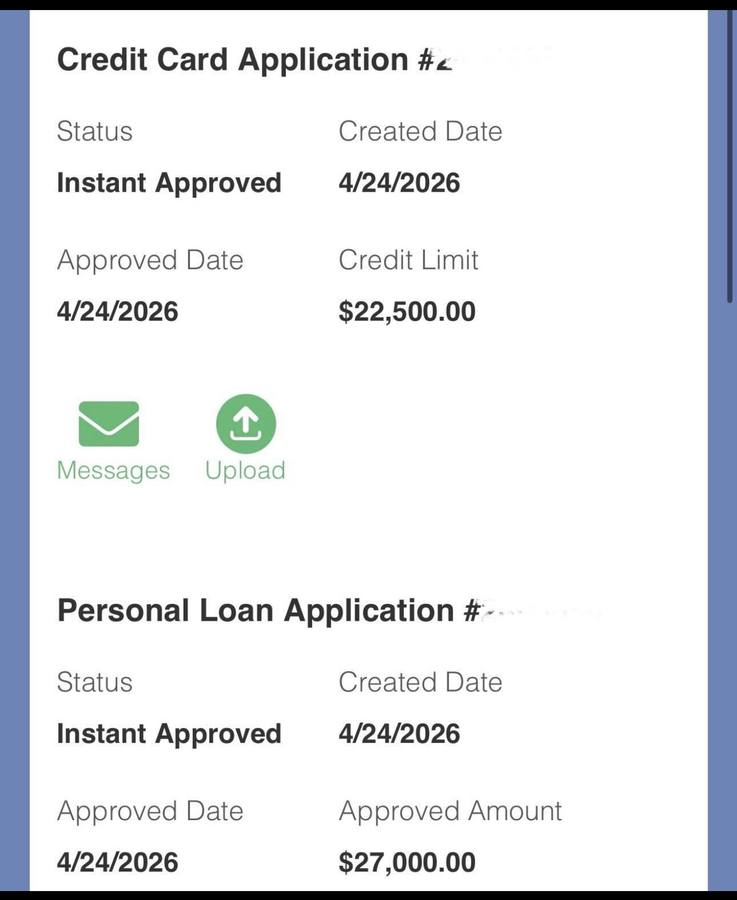 One client instant-approved for a $22,500 credit card and a $27,000 personal loan